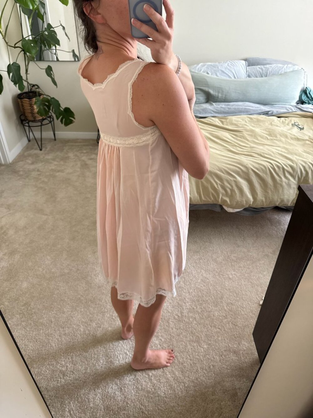 Vintage Christian Dior Pale Pink Chemise Nightgown with Lace Yoke - Picture 5 of 6